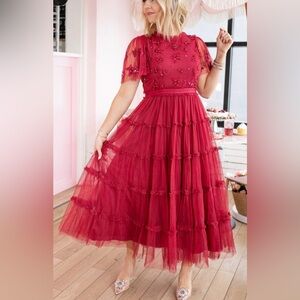 Ivy City Co. Dark Red Anastasia tulle sequin dress.
